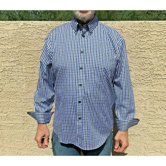 MILLER Performance Men's No Iron Cotton Long Sleeve Checked Shirt SZ LG PreOwned - Picture 4 of 9